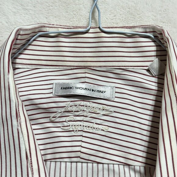 Jack Lipson Signature Shirt Long Sleeve White Striped Woven in Italy Mens 17L - Picture 6 of 13